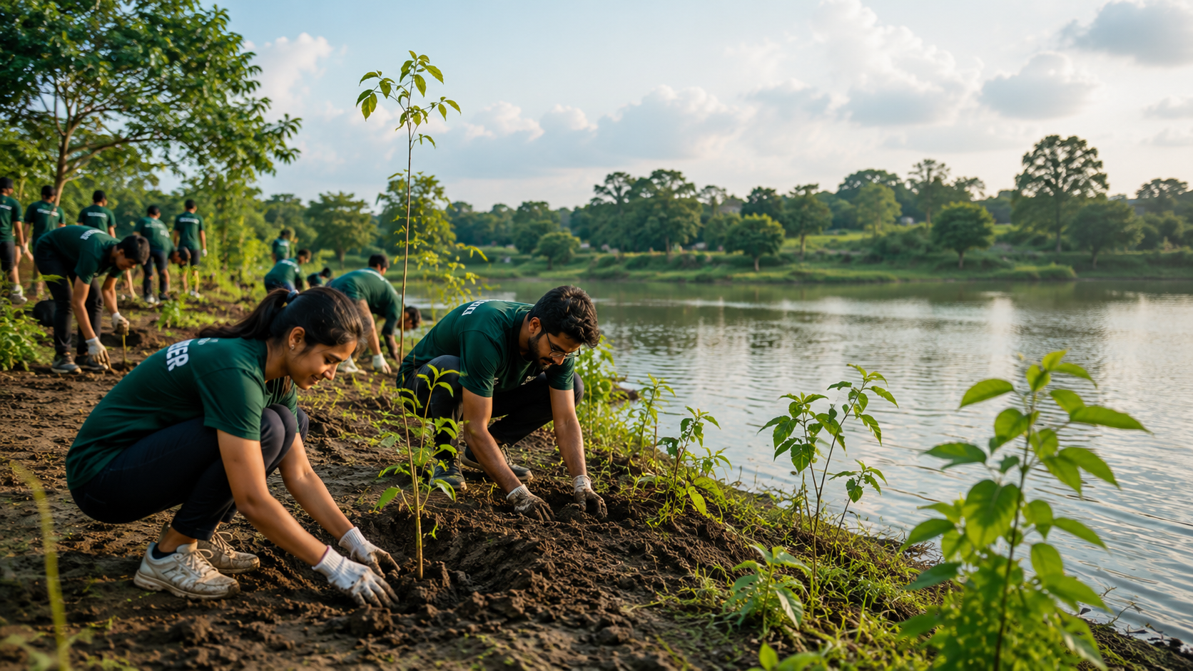 Young plants growing through environmental restoration