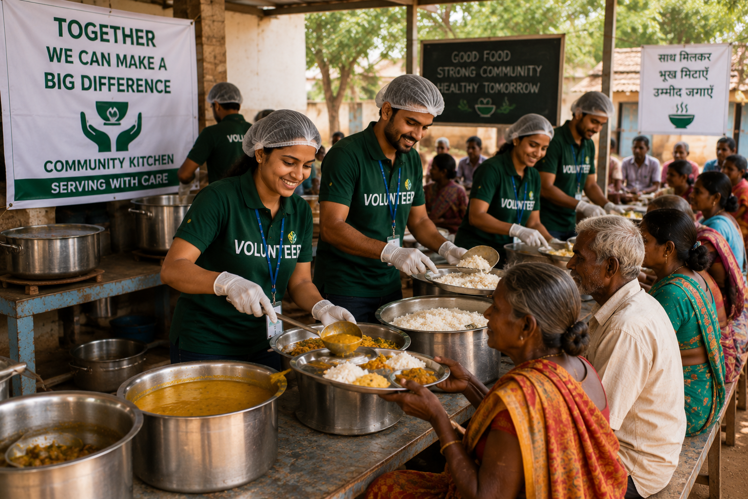 Corporate and community volunteers working together